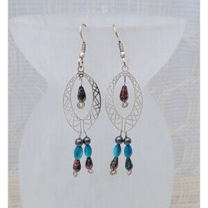 Chandelier Earrings, Women Silver Toned Hematite Jewelry, Long Dangle Earrings